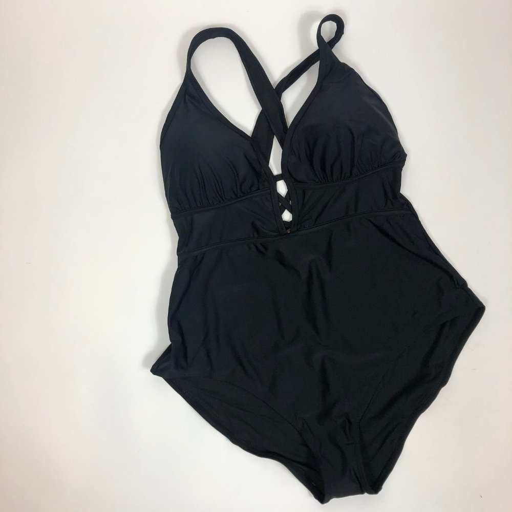 Adore Me Criss Cross Black Contour One Piece Swim - Picture 3 of 7